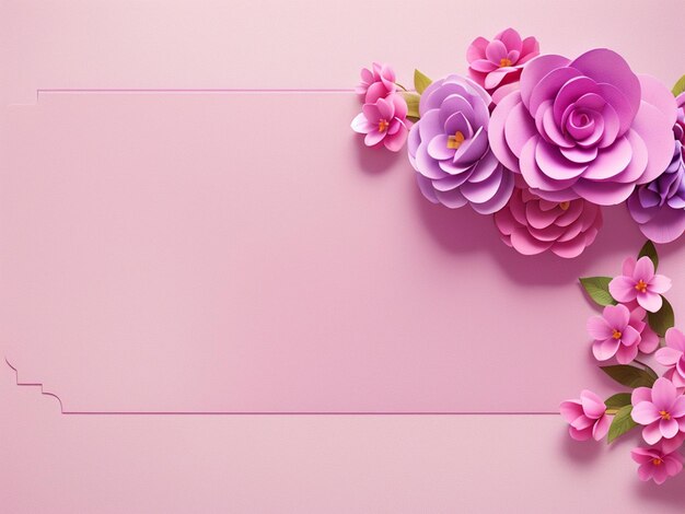 ピンクの背景に花が付いている白紙の高角度ビュー