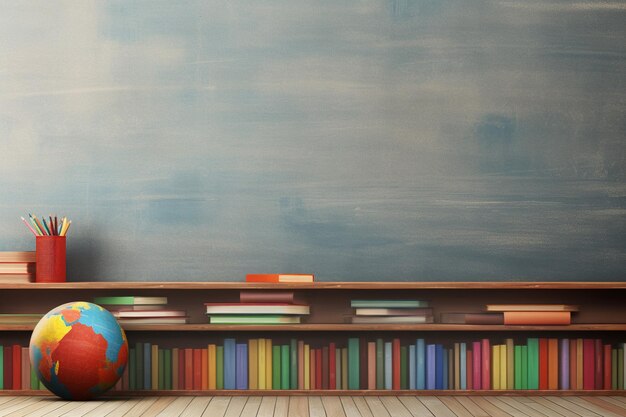 Photo high angle view of blank paper with various school supplies on yellow background