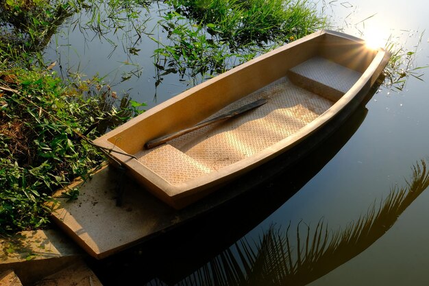 High angle view of boat in lake