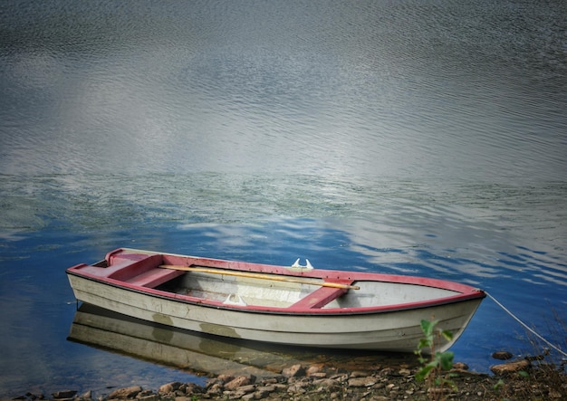 Foto vista ad alta angolazione di una barca ormeggiata nel lago