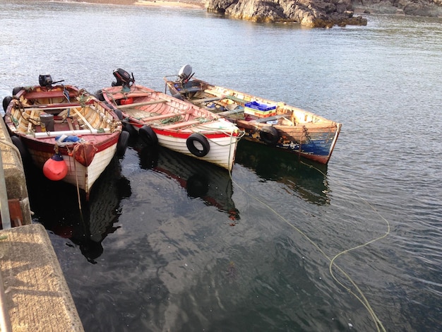 high angle view of boat moored in river