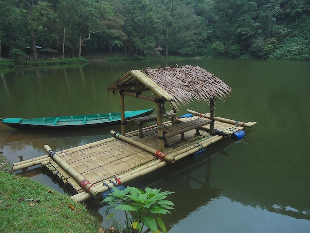 High angle view of boats moored on lake