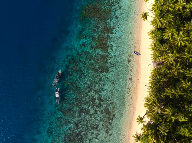 High angle view of boats in sea