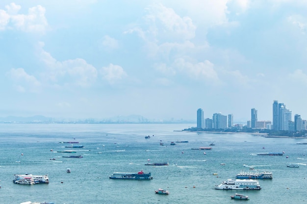 High angle view of boats in sea