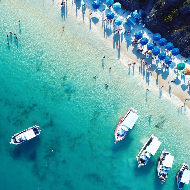 High angle view of boats in sea