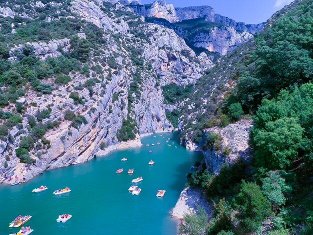 High angle view of boats on shore