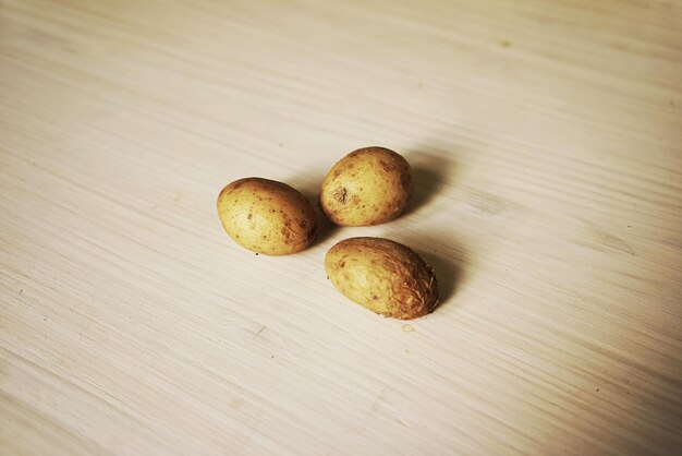 High angle view of boiled potatoes on table