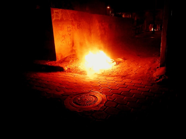 High angle view of bonfire on street