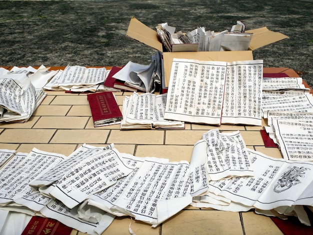 High angle view of books on table