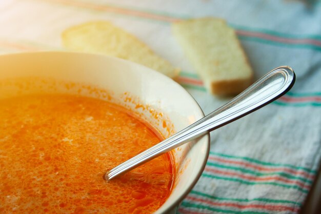 High angle view of bread in bowl on table