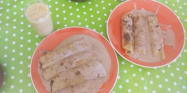 High angle view of bread in bowl