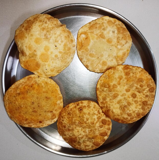 High angle view of bread in plate on table