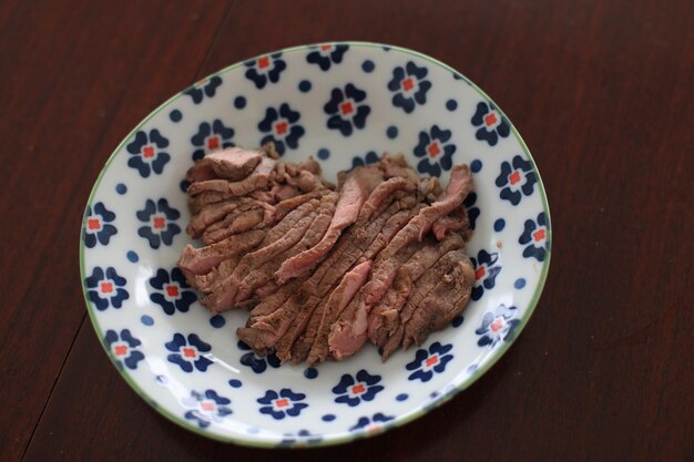 High angle view of bread in plate on table