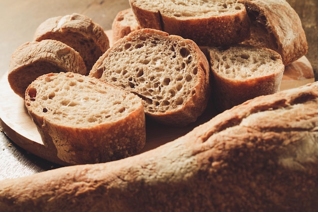 high angle view of bread slices on table