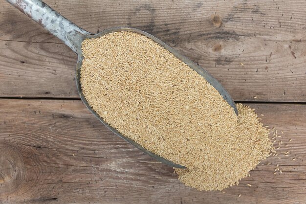 High angle view of bread on wooden table