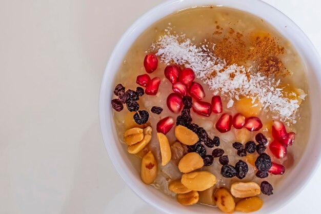 High angle view of breakfast in bowl on table