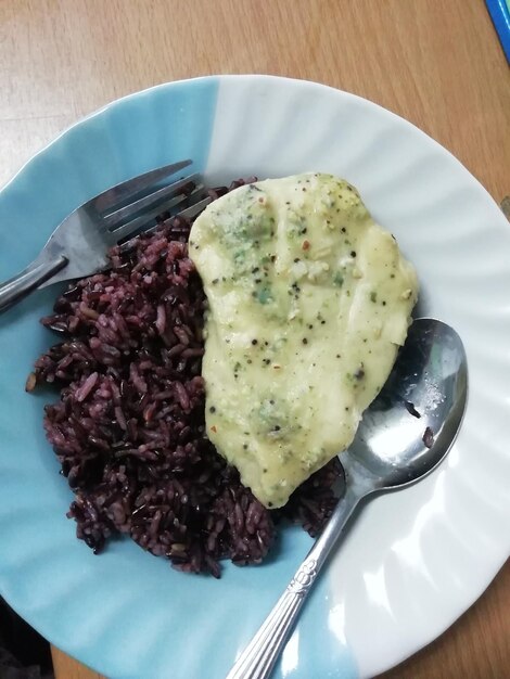 High angle view of breakfast in plate