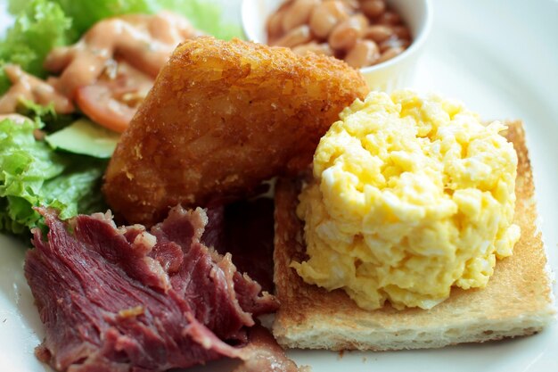 High angle view of breakfast in plate