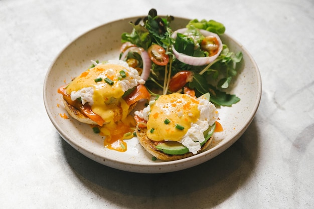 Photo high angle view of breakfast served in plate