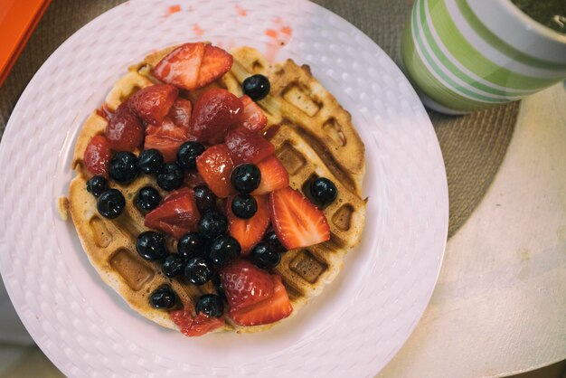 High angle view of breakfast served in plate