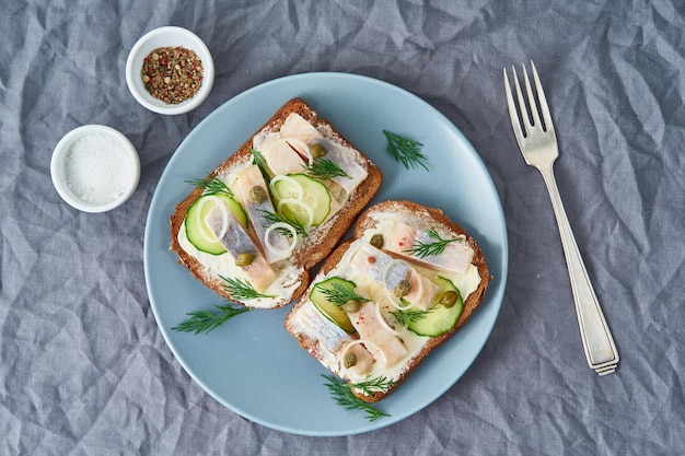 Photo high angle view of breakfast served in plate