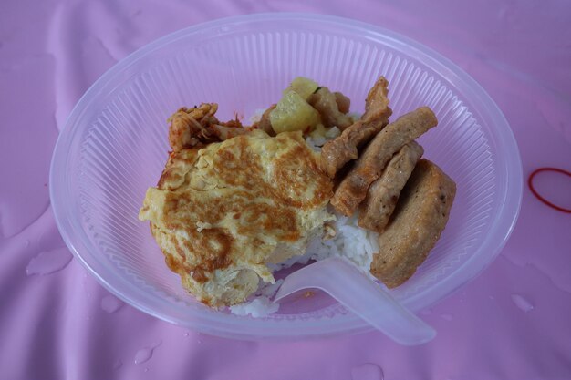 High angle view of breakfast served in plate