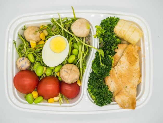 High angle view of breakfast served in plate