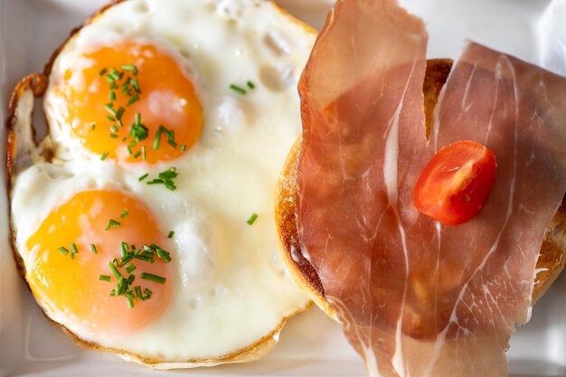 High angle view of breakfast served in plate