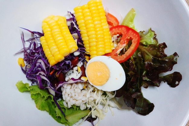 High angle view of breakfast served in plate