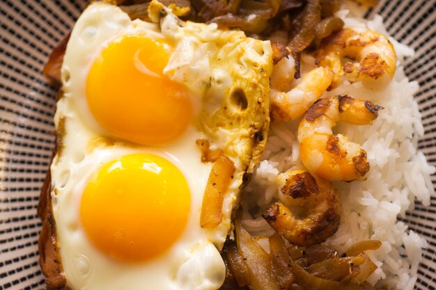 High angle view of breakfast served in plate