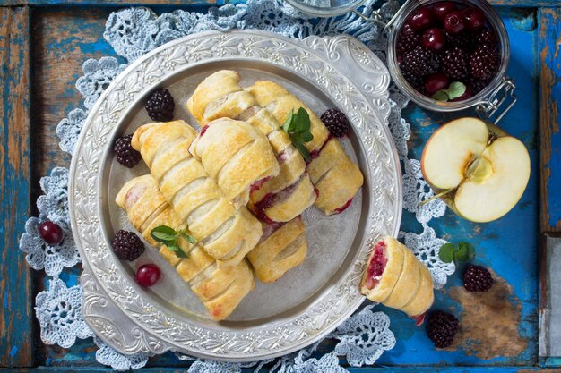 High angle view of breakfast served on table