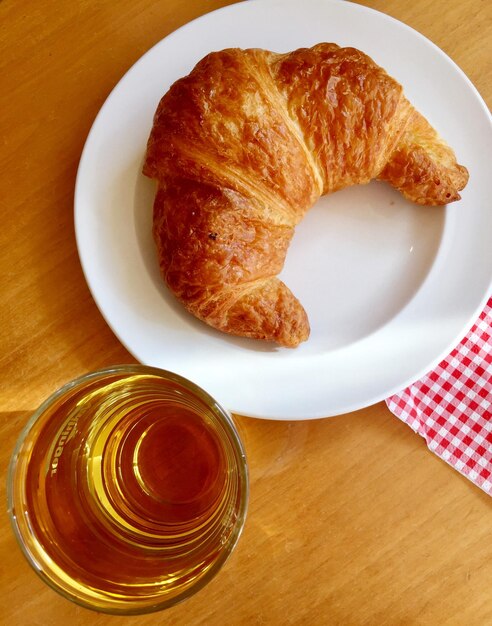 High angle view of breakfast served on table