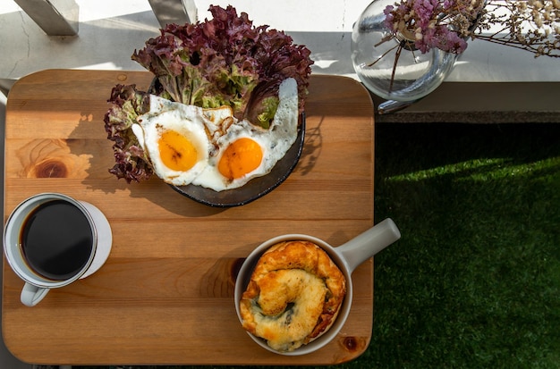 High angle view of breakfast served on table