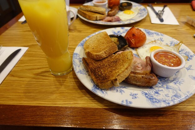 High angle view of breakfast served on table