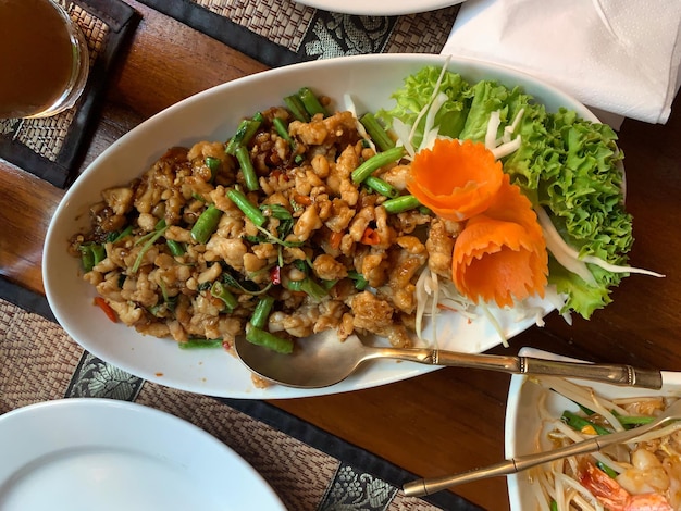 High angle view of breakfast served on table