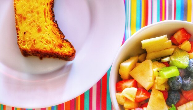 High angle view of breakfast served on table