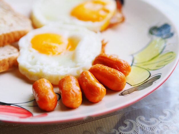 High angle view of breakfast served on table