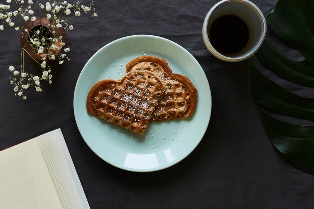 High angle view of breakfast served on table