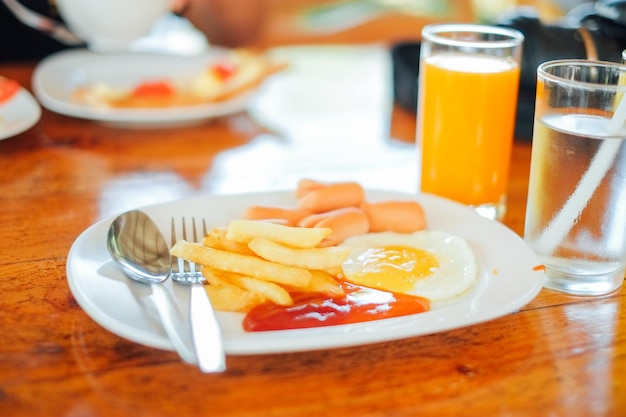 High angle view of breakfast served on table