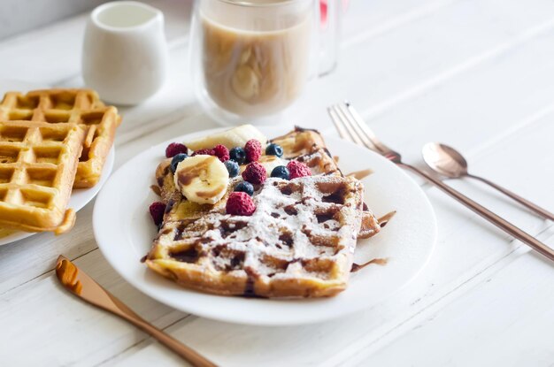 High angle view of breakfast served on table