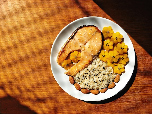 High angle view of breakfast served on table