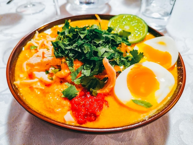 High angle view of breakfast served on table