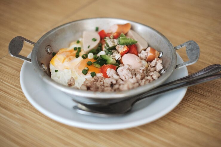 Photo 테이블 에 제공 되는 아침 식사 의 높은 각도 시각