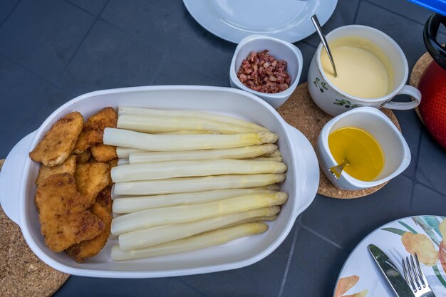 High angle view of breakfast served on table