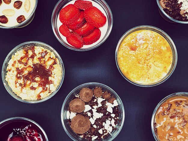 High angle view of breakfast served on table