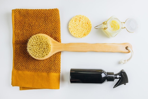 High angle view of breakfast on table against white background