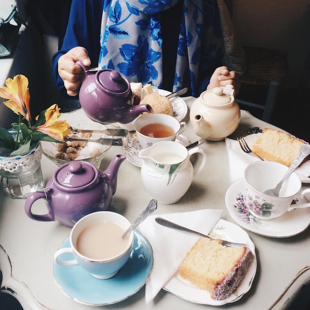 High angle view of breakfast on table