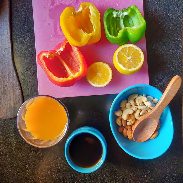 High angle view of breakfast on table