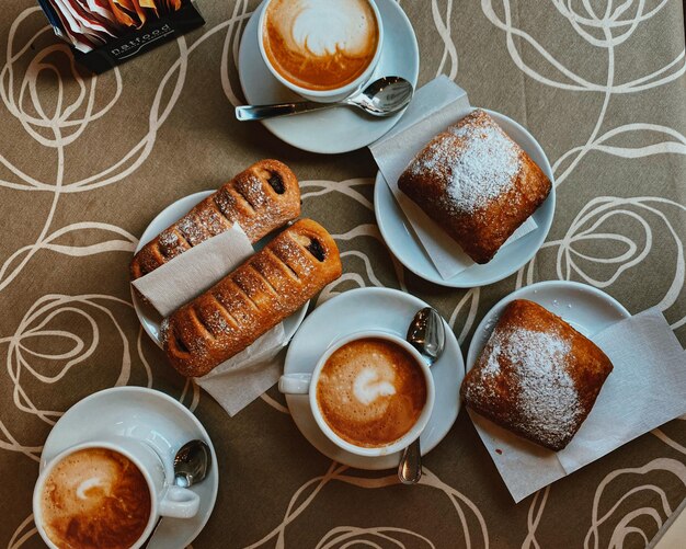 High angle view of breakfast on table