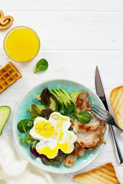 High angle view of breakfast on table